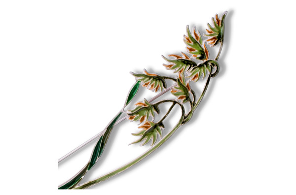 Брошь Русские самоцветы Канареечник тростниковидный 16,69 г, серебро 925