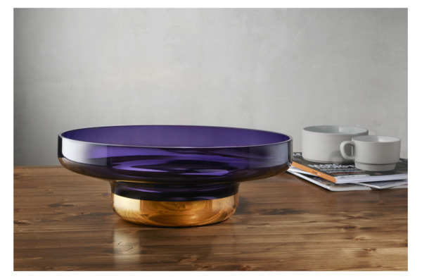 Чаша декоративная Nude Glass Контур d36 см, фиолетовая с золотым дном, хрусталь