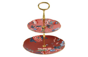 Этажерка двухъярусная Wedgwood Пионы h23,5 см, фарфор, коралловая