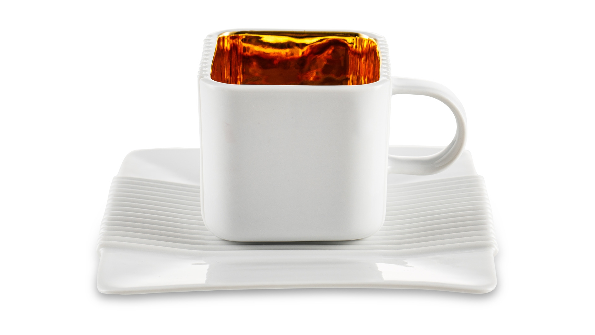 Чашка кофейная с блюдцем Cmielow System 100 мл, фарфор твердый, белый с золотом