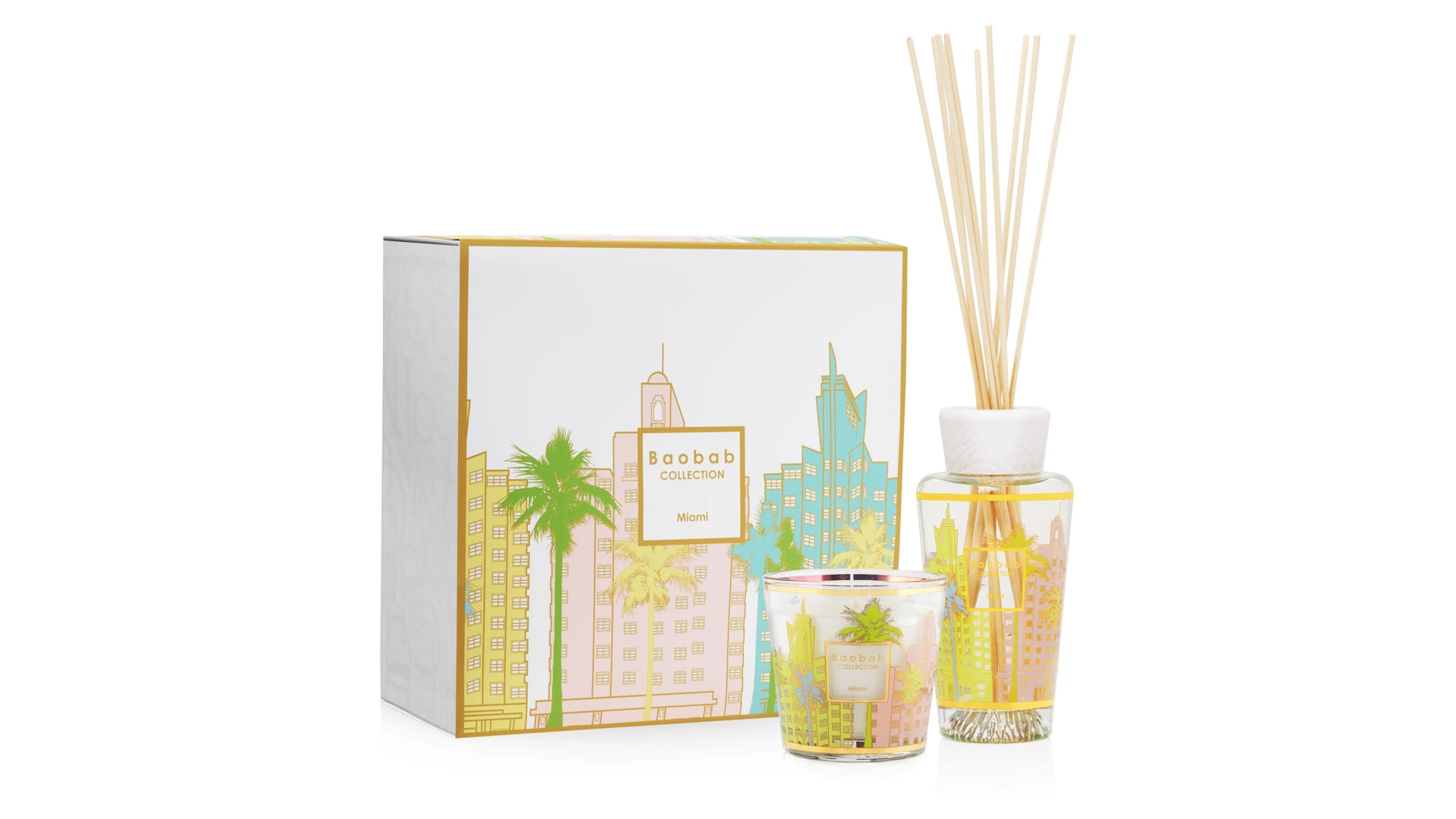 Подарочный набор из аромадиффузора 250 мл и свечи 190 г Baobab Collection My first Baobab Miami, п/к