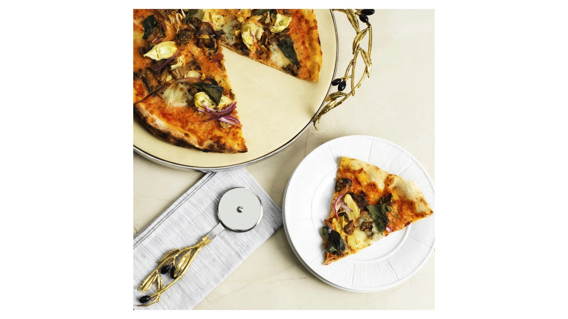 Нож для пиццы Michael Aram Золотая оливковая ветвь 23 см, сталь нержавеющая