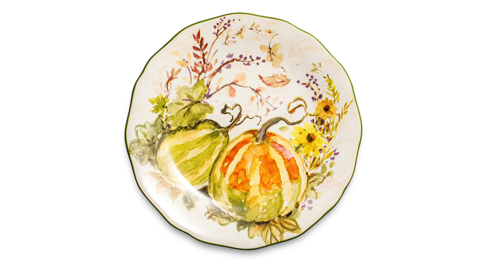 Тарелка закусочная Certified Int. Осеннее утро Зеленая и оранжевая тыквы 23 см, керамика