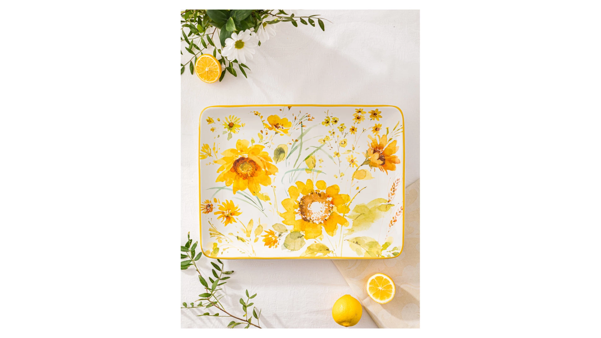 Блюдо прямоугольное  Certified Int Подсолнухи 40,5х30,5 см, керамика
