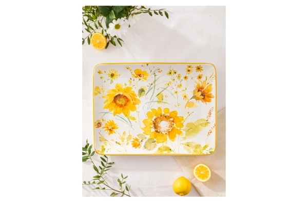Блюдо прямоугольное  Certified Int Подсолнухи 40,5х30,5 см, керамика