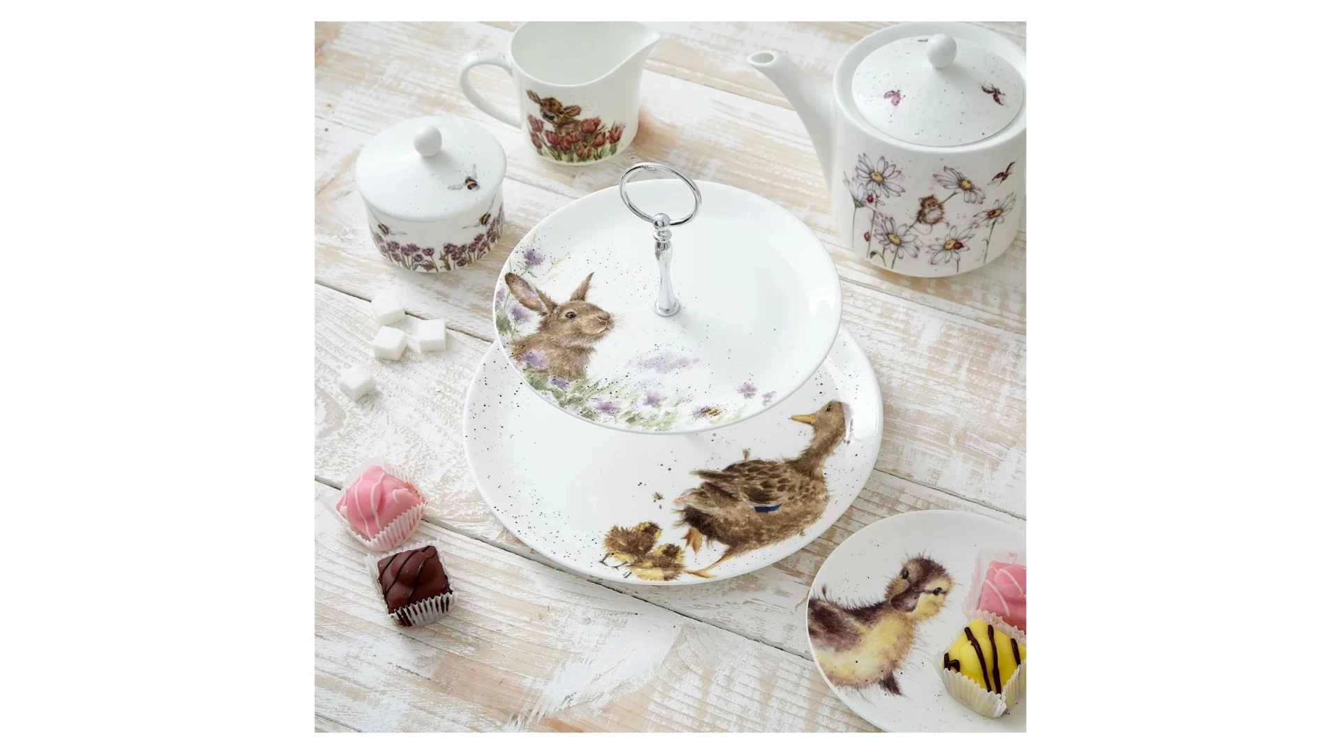 Блюдо двухъярусное Royal Worcester Забавная фауна Уточки 26,7 см, 20 см, п/к