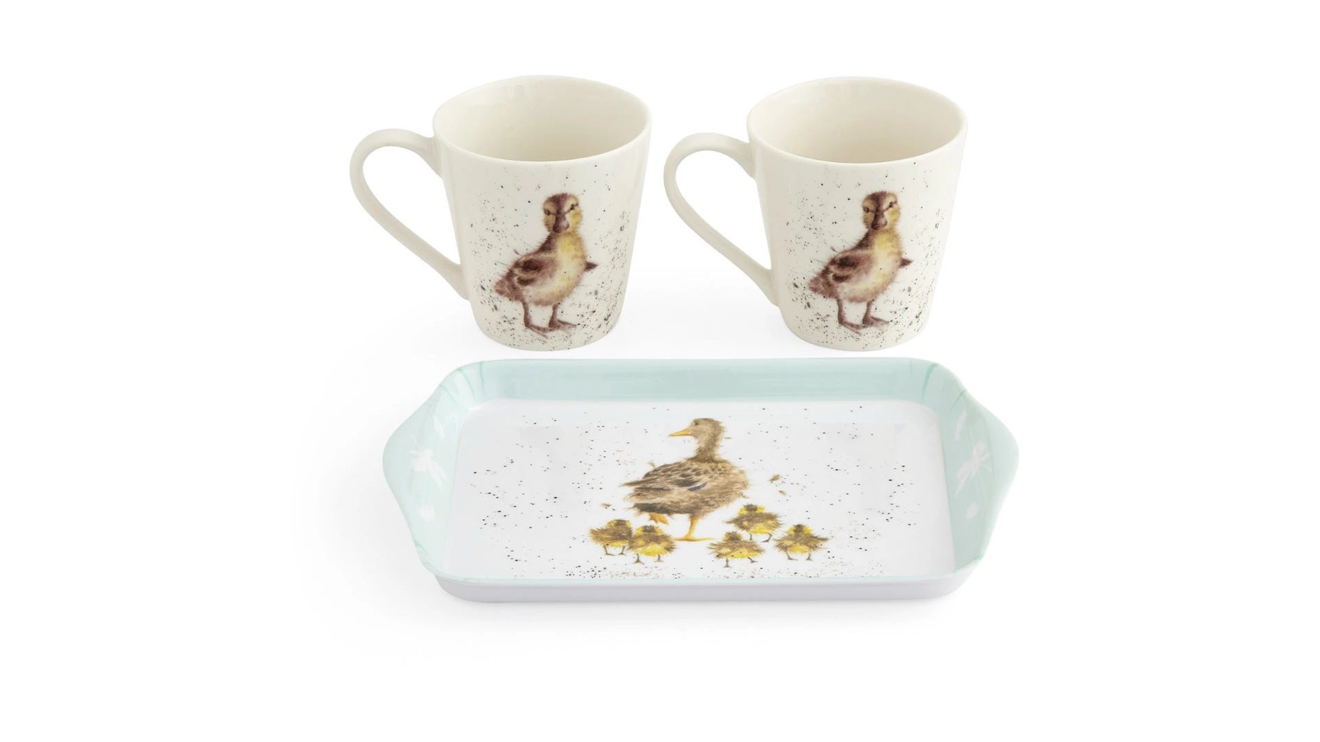 Набор  из 2 кружек с подносом Royal Worcester Забавная фауна Утиная семья 180 мл, 21х14 см