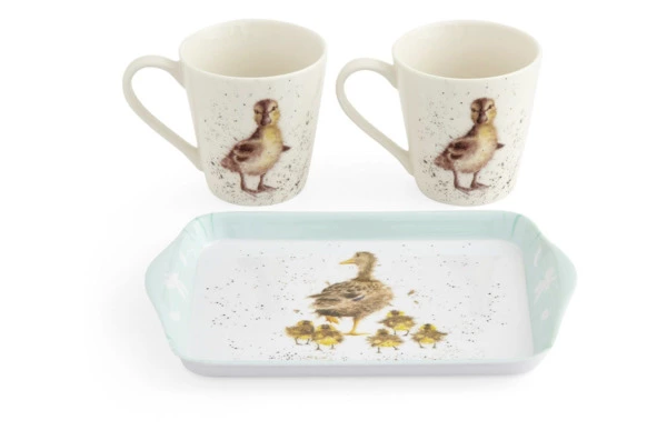 Набор  из 2 кружек с подносом Royal Worcester Забавная фауна Утиная семья 180 мл, 21х14 см
