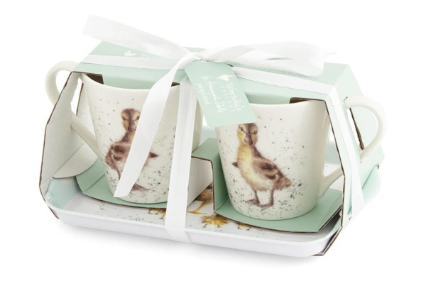 Набор  из 2 кружек с подносом Royal Worcester Забавная фауна Утиная семья 180 мл, 21х14 см