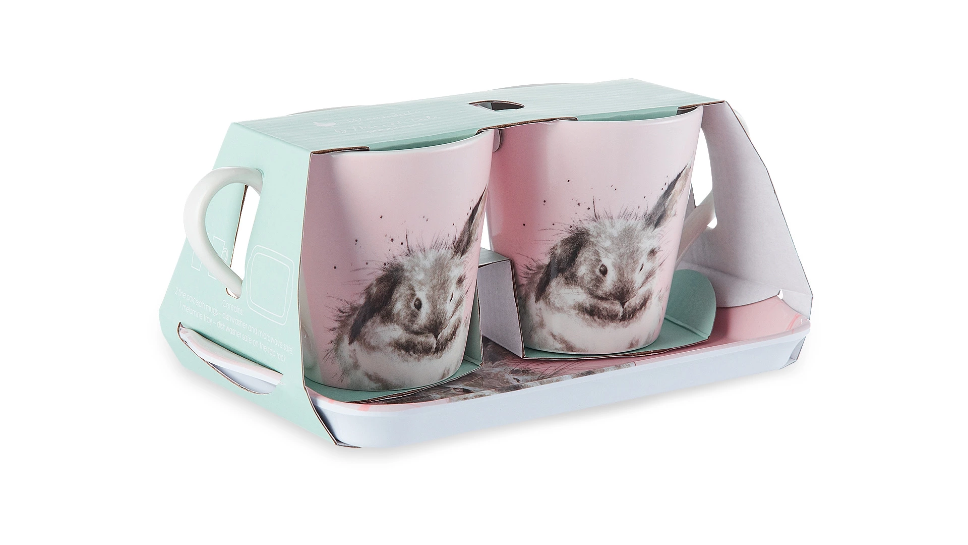 Набор из 2 кружек с подносом Royal Worcester Забавная фауна Кролик 180 мл, 3 предмета, 21х14 см