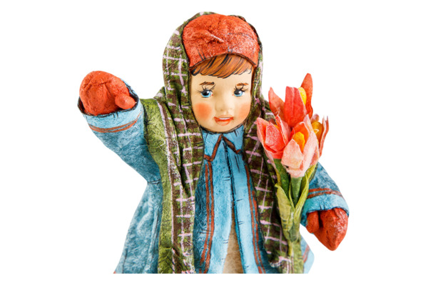 Кукла на подставке Девочка с цветами 12 см, вата