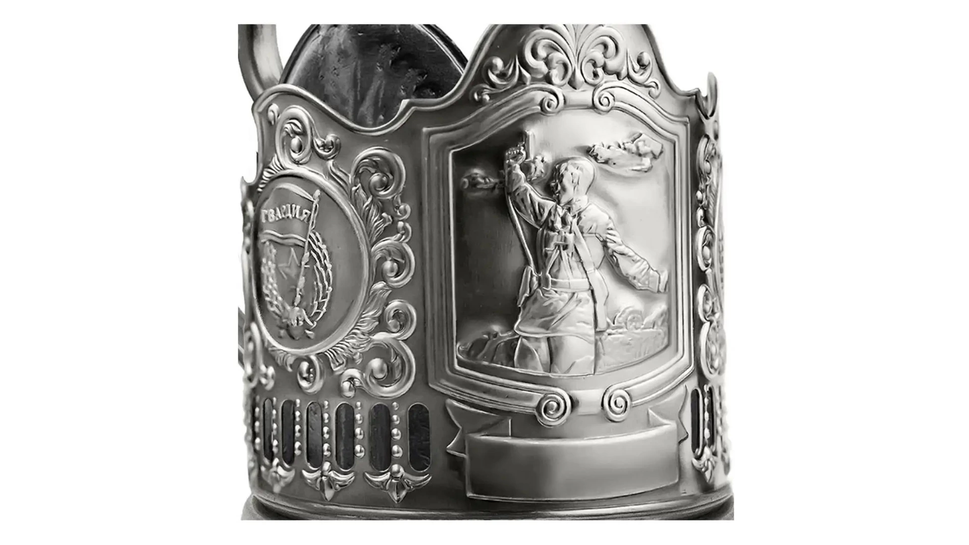 Стакан с подстаканником Кольчугинский мельхиор Комбат 250 мл, латунь