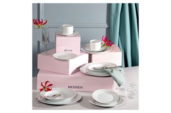 Чашка для капучино с блюдцем Meissen Игра волн, рельеф, белый,  250 мл