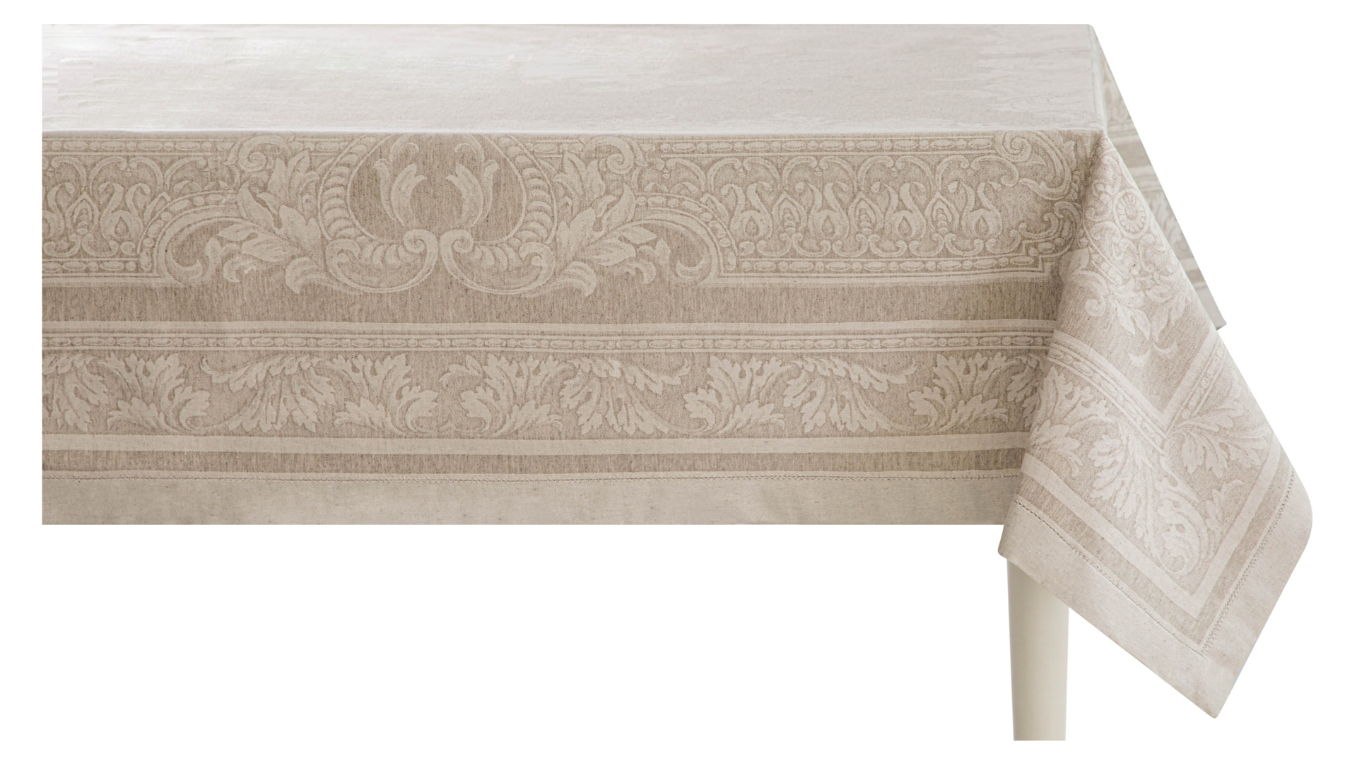 Скатерть прямоугольная Яковлевский Жаккард Акантус в коробке 170х250 см, полулен, бежевый