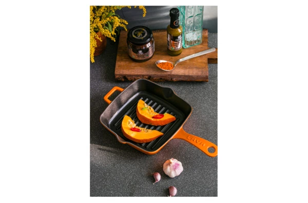 Сковорода-гриль квадратная LAVA 20 см, 1 л, чугун, оранжевая