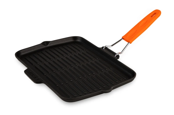 Сковорода-гриль прямоугольная LAVA 21х30 см,  с силиконовой ручкой, чугун, оранжевая