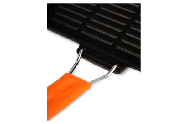 Сковорода-гриль прямоугольная LAVA 21х30 см,  с силиконовой ручкой, чугун, оранжевая