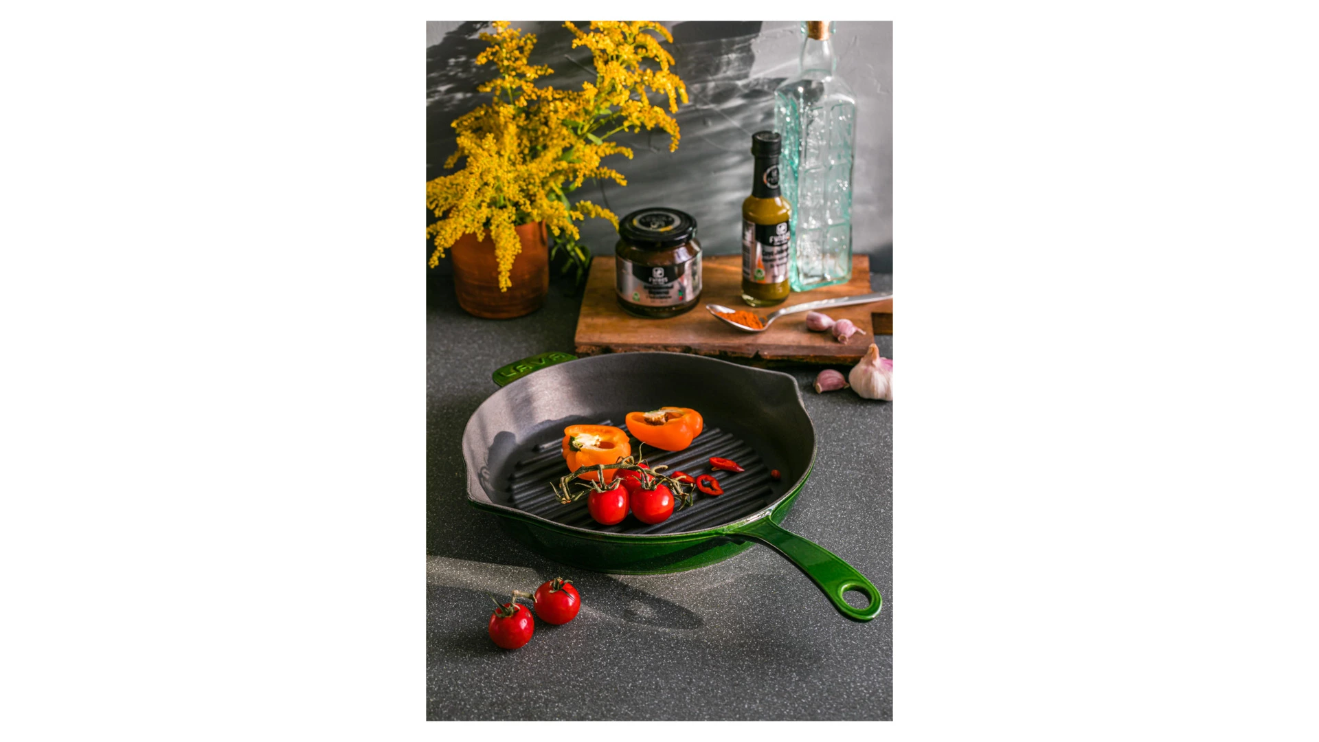 Сковорода-гриль LAVA Premium d28 см, 2,16 л, чугун, зеленая