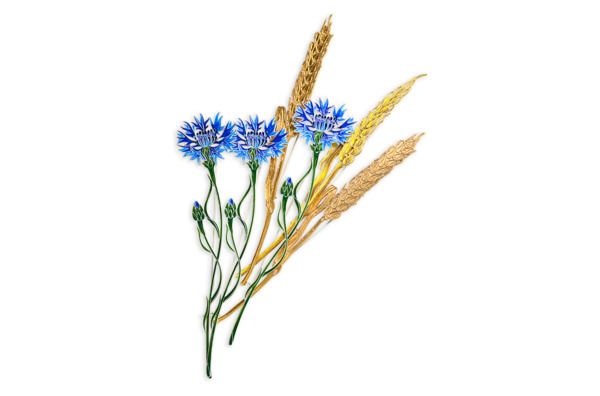 Брошь Русские самоцветы Пшеница,18,49 г, серебро 925