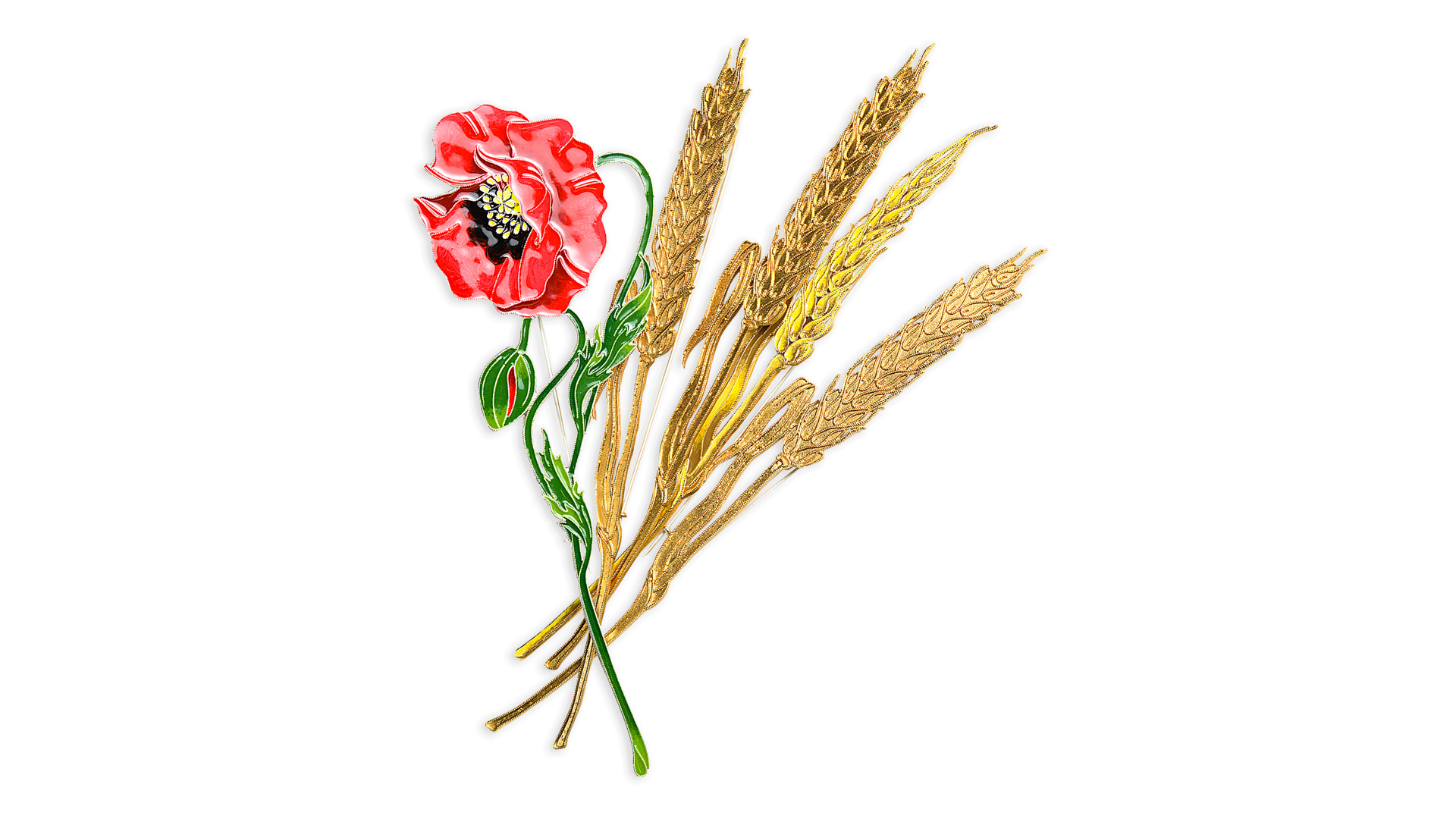 Брошь Русские самоцветы Пшеница,18,49 г, серебро 925
