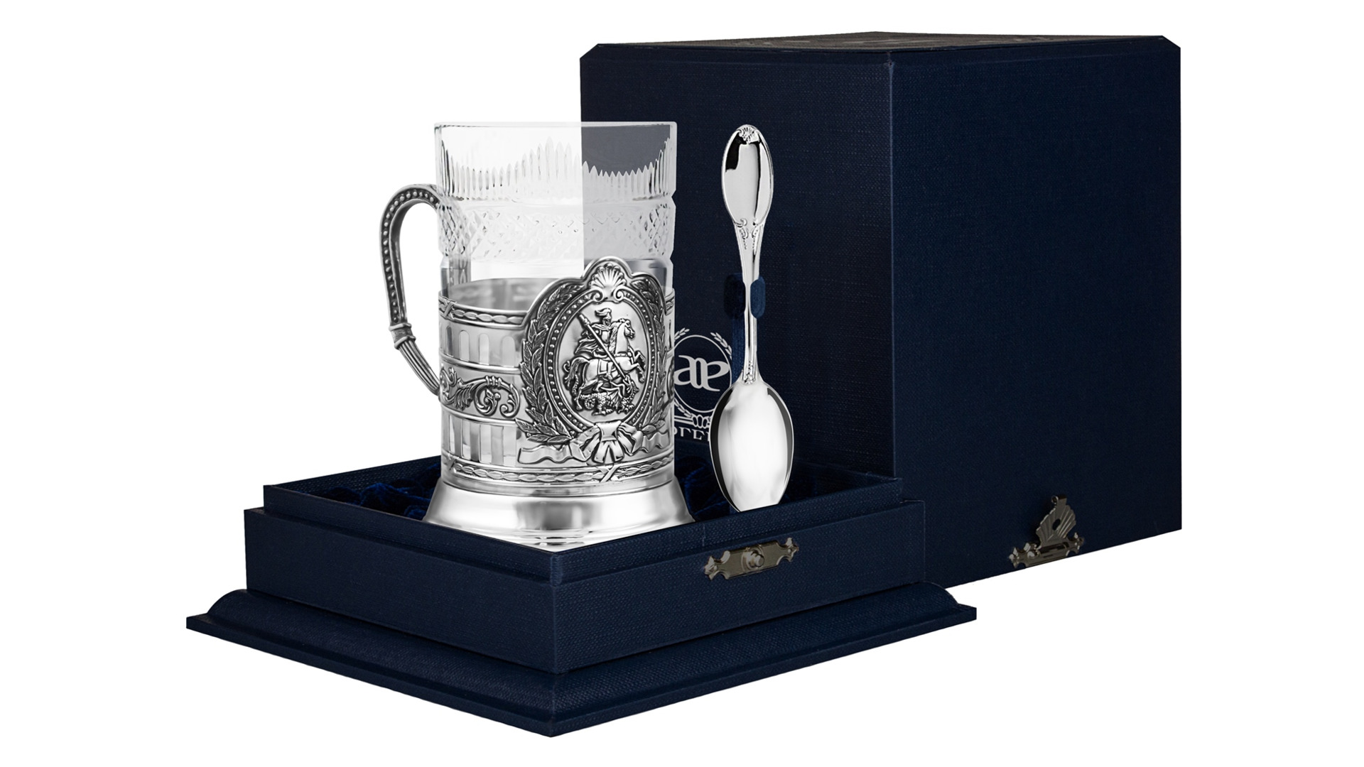 Набор чайный в футляре АргентА Classic Георгий Победоносец 151,82 г, 3 предмета, серебро 925