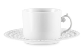 Чашка чайная c блюдцем L’Objet Жемчуг 230 мл, белый декор, фарфор
