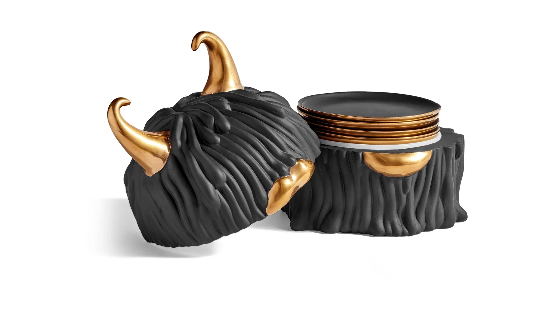 Набор тарелок в подставке с крышкой L’Objet Хаас 11 см, 5 предметов, черный, фарфор, п/к