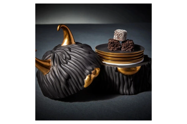 Набор тарелок в подставке с крышкой L’Objet Хаас 11 см, 5 предметов, черный, фарфор, п/к