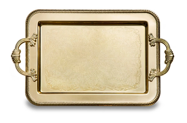 Поднос прямоугольный с ручками Queen Anne 40х25 см, золотой, сталь нержавеющая