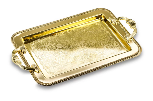 Поднос прямоугольный с ручками Queen Anne 40х25 см, золотой, сталь нержавеющая