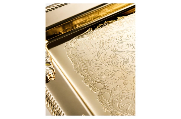 Поднос прямоугольный с ручками Queen Anne 40х25 см, золотой, сталь нержавеющая
