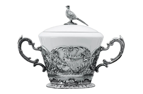 Набор чайный в футляре АргентА Королевская охота 645,92 г, 5 предметов, серебро 925