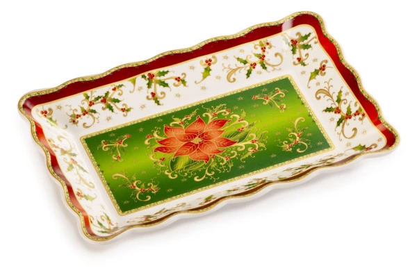 Блюдо прямоугольное Lamart Palais Royal Рождественская звезда 32х21 см, борт волна, фарфор