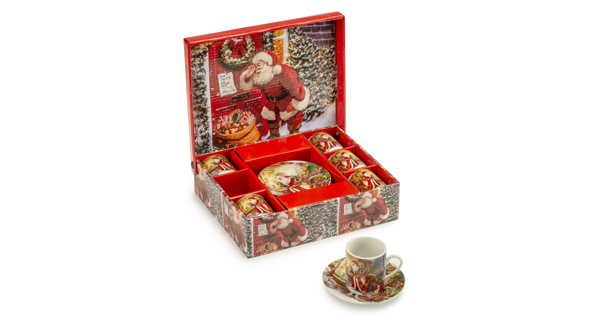 Набор чашек кофейных с блюдцем Lamart Noel Сюрприз.Санта с елкой, красный, фарфор, 6 шт, п/к
