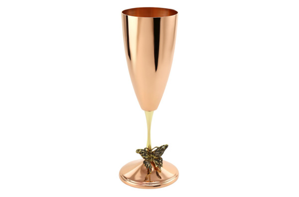Набор бокалов для шампанского Кольчугинский мельхиор Бабочки с чернью 150 мл, 2 шт, медь