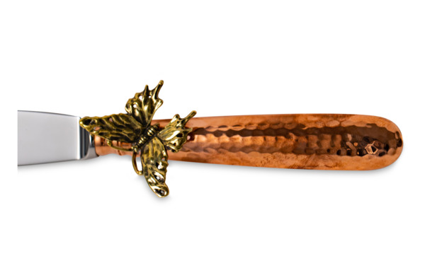 Нож столовый кованый Кольчугинский мельхиор Бабочка с чернью, медь