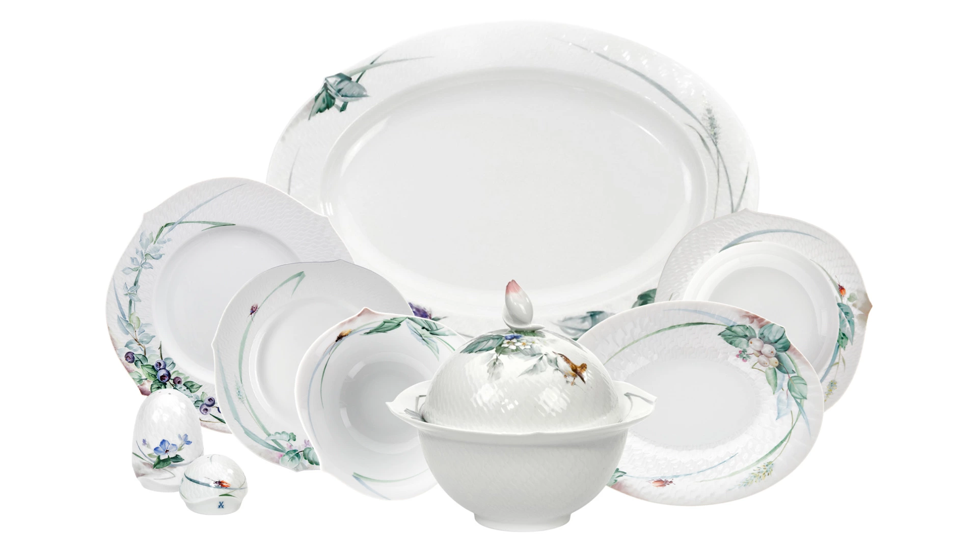 Сервиз столовый Meissen Игра волн, рельеф, дикая флора на 6 персон 27 предметов