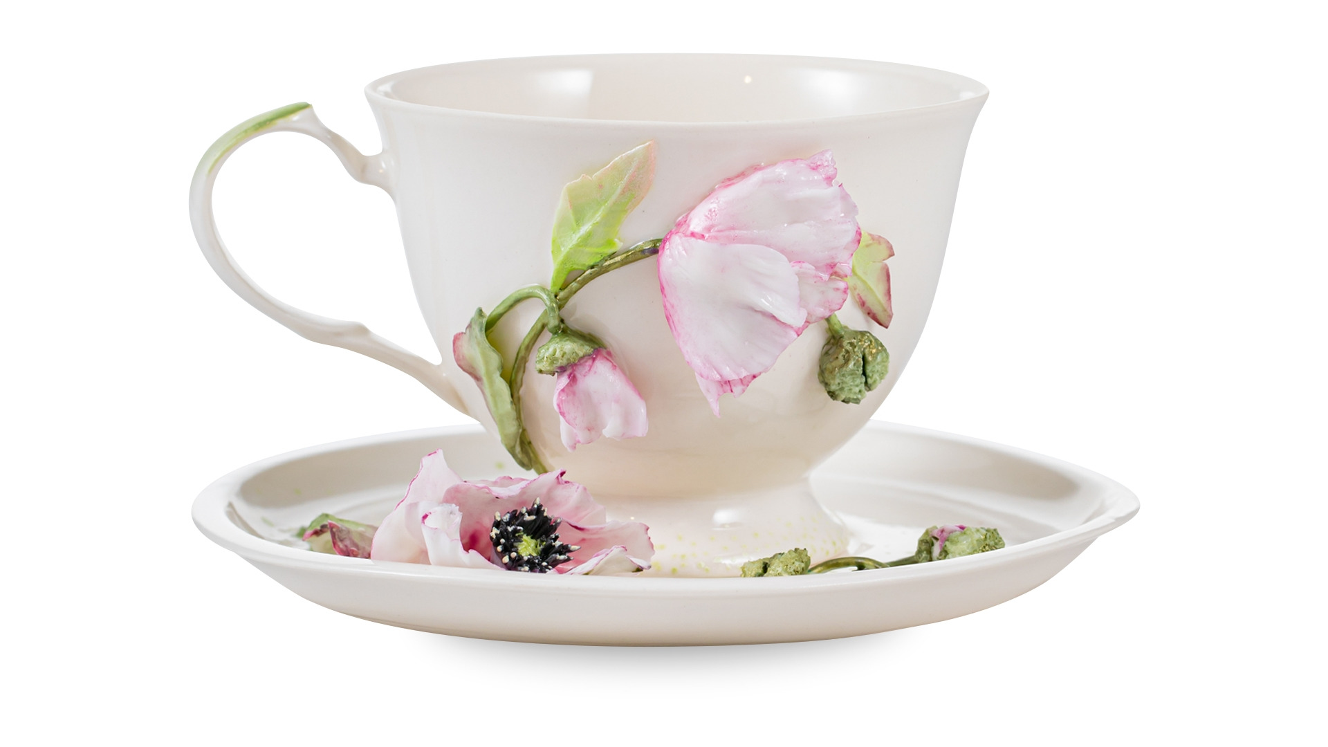 Чашка чайная с блюдцем Delta-X Мак розовый №3, 220 мл, фарфор
