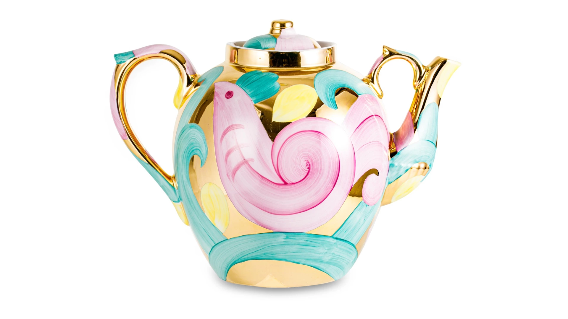 Чайник Дулевский фарфоровый завод Русский Розовая птица 4,5 л, фарфор твердый