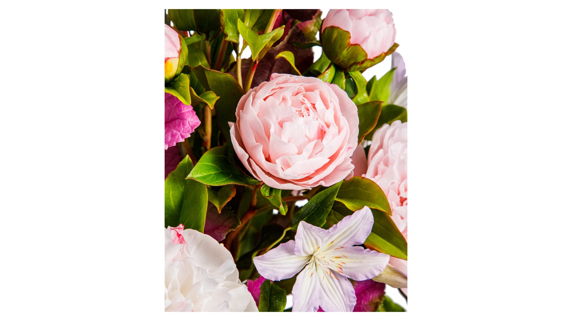 Букет пионов с клематисами из холодного фарфора