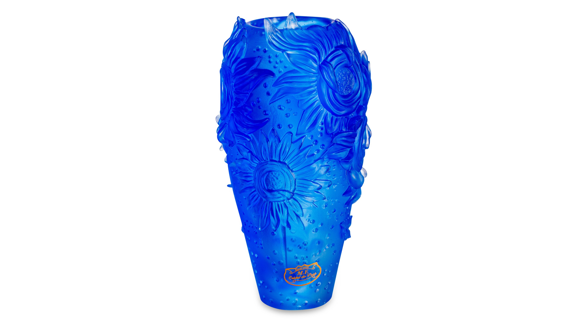 Ваза Cristal de Paris Подсолнухи 20 см, голубая
