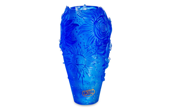 Ваза Cristal de Paris Подсолнухи 20 см, голубая
