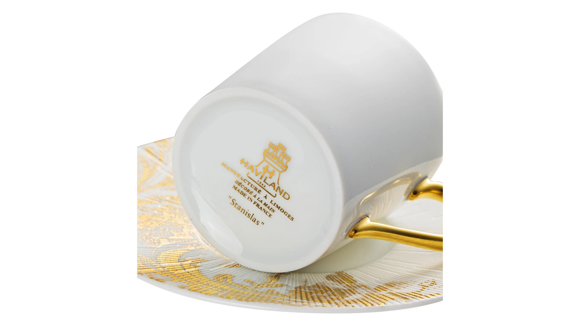 Чашка кофейная с блюдцем Haviland Станислас 75 мл, золотистый декор, фарфор