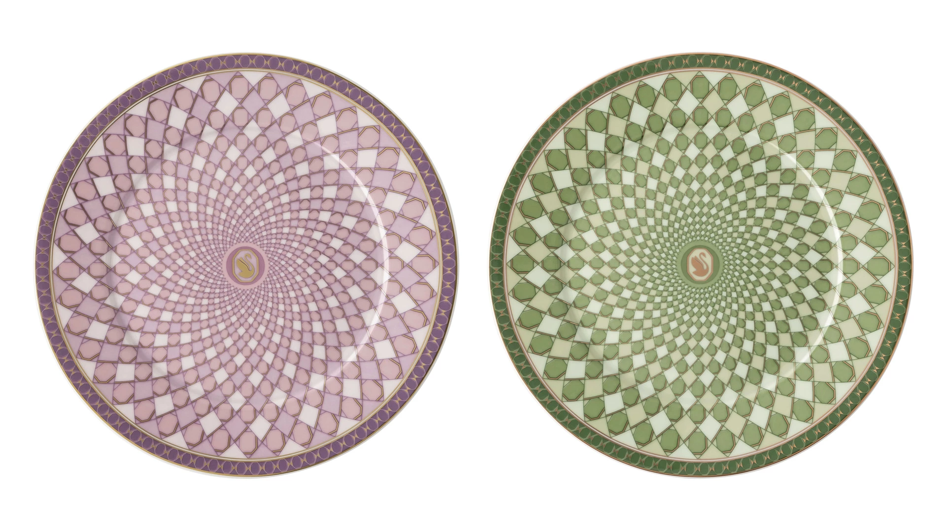 Набор тарелок десертных Rosenthal Swarovski Сигнум 18 см, 2 шт, фарфор, зеленый, розовый