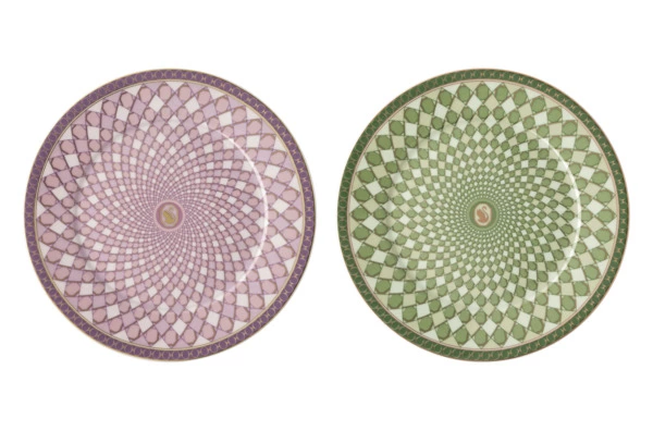 Набор тарелок десертных Rosenthal Swarovski Сигнум 18 см, 2 шт, фарфор, зеленый, розовый