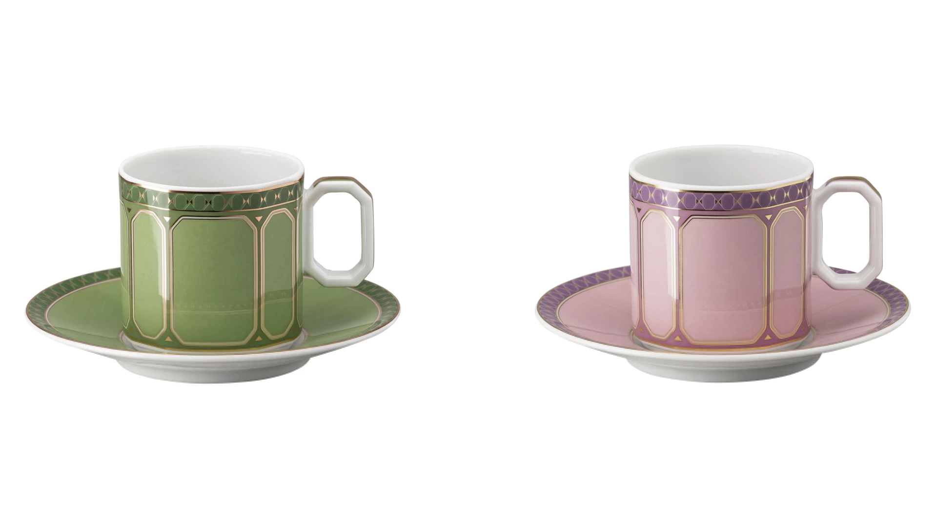 Набор чашек для эспрессо с блюдцами Rosenthal Swarovski Сигнум 80 мл, 2 шт, фарфор, зеленый, розовый