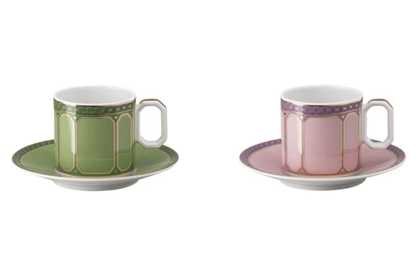 Набор чашек для эспрессо с блюдцами Rosenthal Swarovski Сигнум 80 мл, 2 шт, фарфор, зеленый, розовый