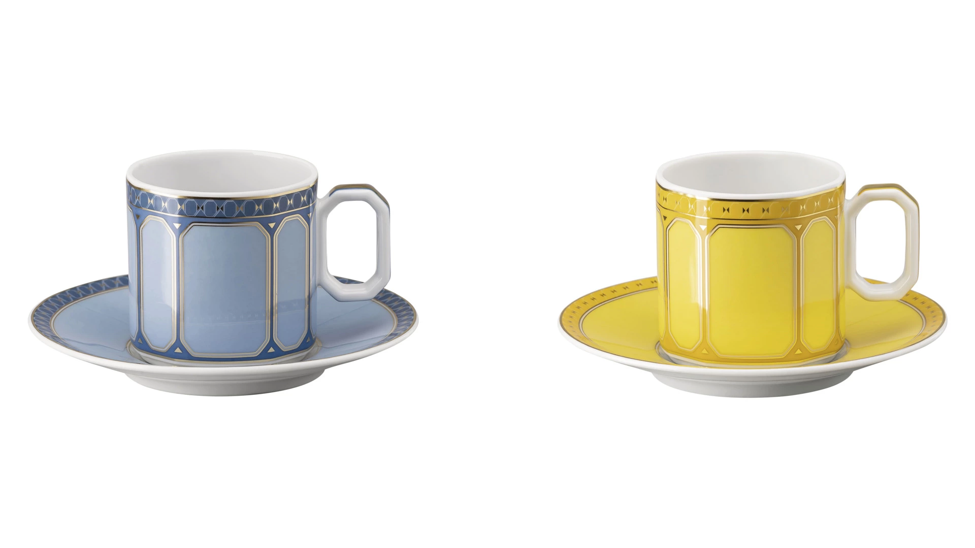Набор чашек для эспрессо с блюдцами Rosenthal Swarovski Сигнум 80 мл, 2 шт, фарфор, голубой, желтый