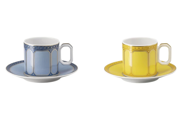 Набор чашек для эспрессо с блюдцами Rosenthal Swarovski Сигнум 80 мл, 2 шт, фарфор, голубой, желтый