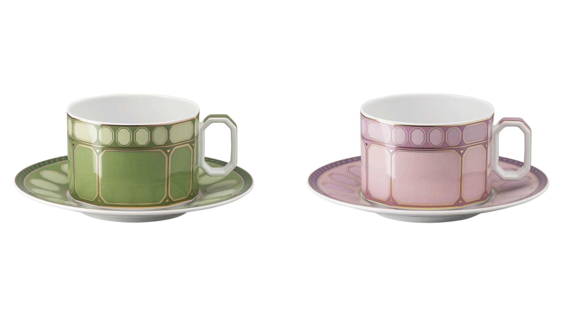 Набор чашек чайных с блюдцами Rosenthal Swarovski Сигнум 260 мл, 2 шт, фарфор, зеленый, розовый